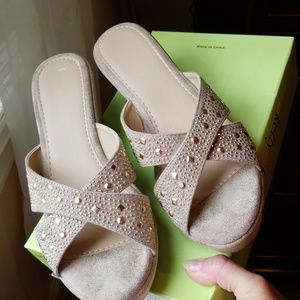 Tan gold studded wedge, wore once